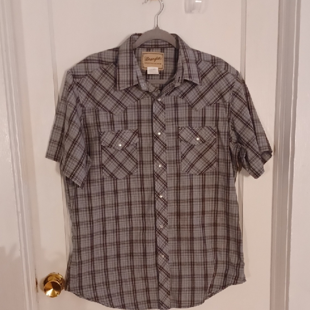 Wrangler Men's Gray Plaid Shirt Mens Size Large